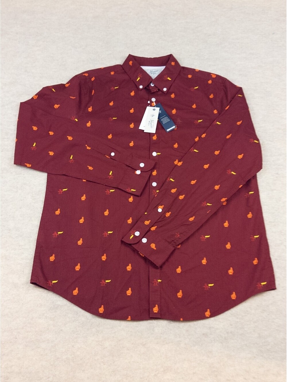 Original Penguin by Munsingwear Men's Long Sleeve Button-Up Shirt L/G N/WT